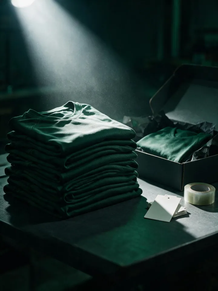 Tumpukan jersey terlipat rapi siap dikemas ke dalam kotak